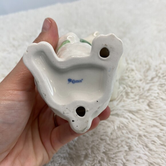 Vintage Porcelain Ceramic White Rabbit Flower Candle Holder Kitsch Cute - Picture 7 of 7